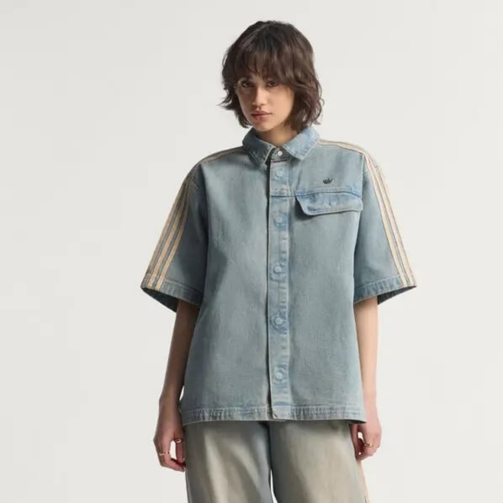Adidas Premium Essentials Denim Shirt Short sleeves Denim Indigo Women's Unisex